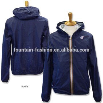 Foldaway waterproof Nylon Rain Jacket nylon windbreaker with colorfull zipper