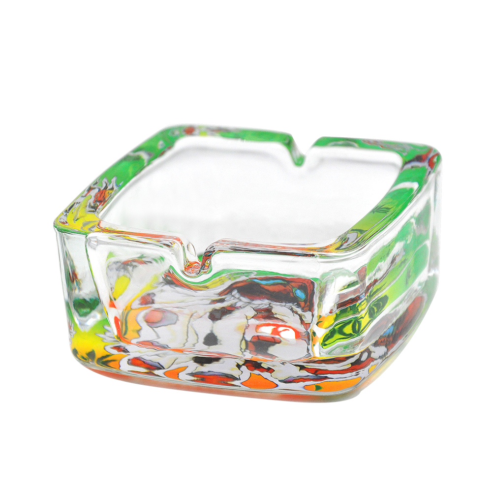 Square Glass Ashtray 70MM Glass Storage Ash Tray Different Pattern To Choose Smoking Accessories