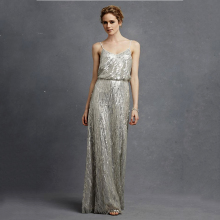 Silver Sequined Bridesmaid Backless Dress sexy honeymoon dresses 2017