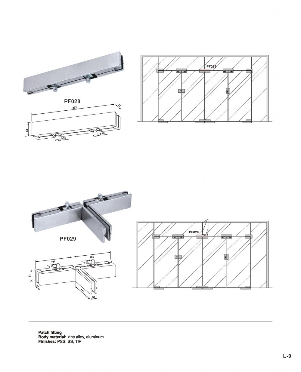 Slotted glass door patch fiftting