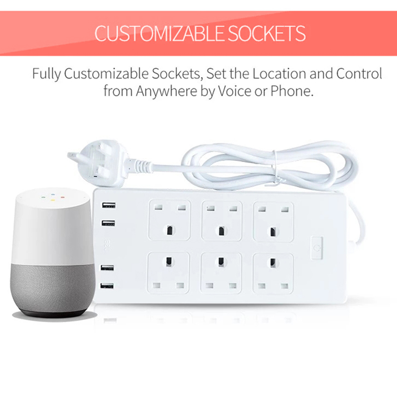 10A Uk Socket Under Desk Power Strip Wifi Smart Outlet Plug Power Strip With Usb Ports