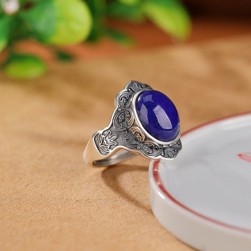 S999 Sterling Silver Lapis Lazuli Vintage Distressed Rings