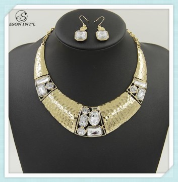 2015 New Arrival Women Gold Circle Rhinestone Collar Necklace Set