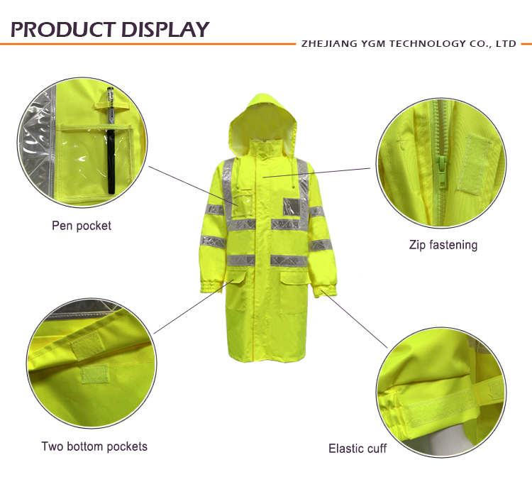 High visibility security safety rain coat jacket pvc reflective jacket