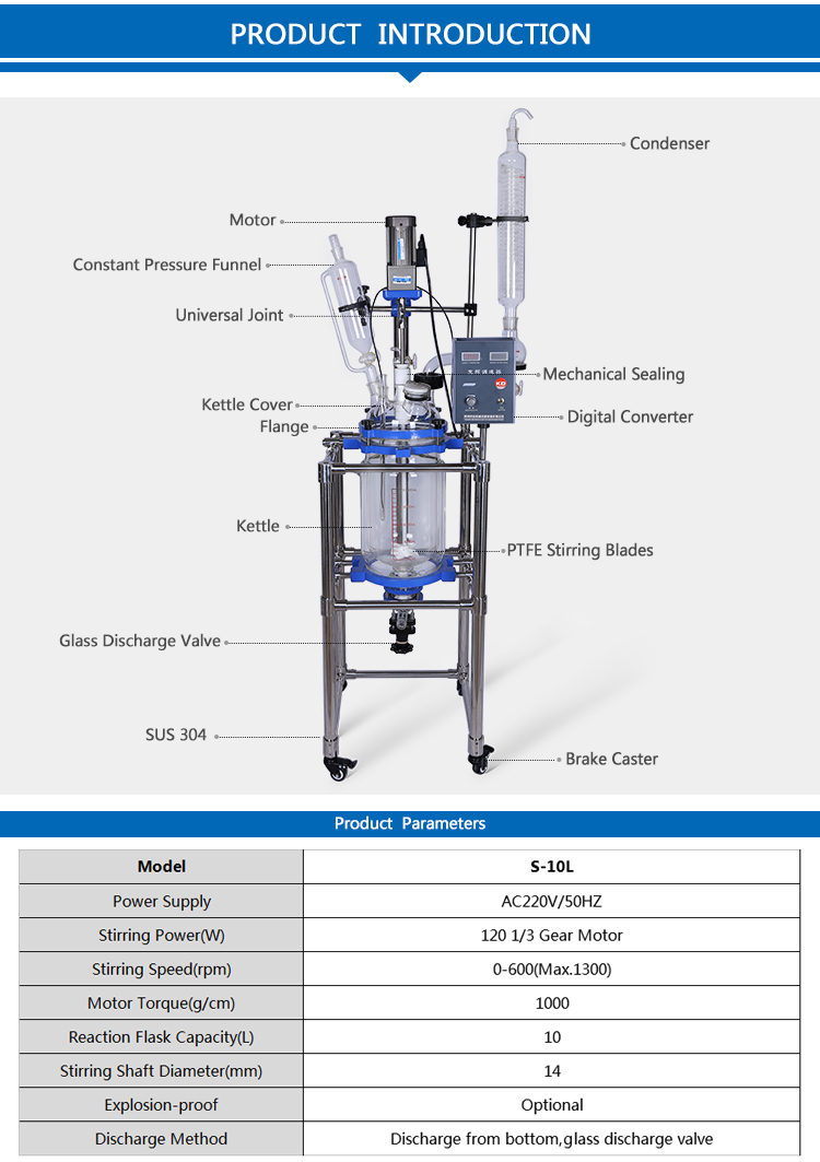 10L Jacketed Chemical Glass Polymerization Reactor