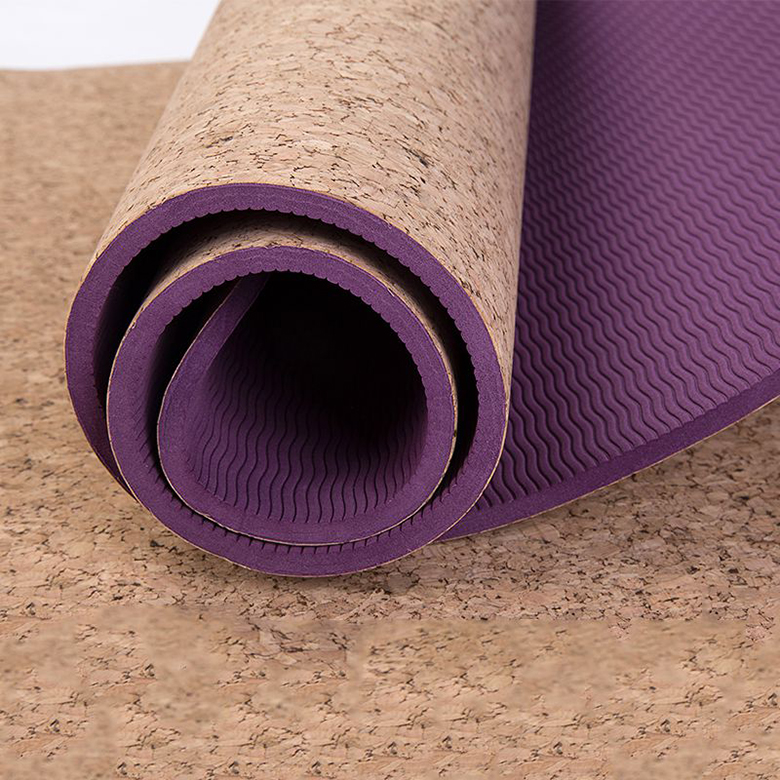 9mm OEM custom non slip eco friendly tpe rubber cork yoga mat with double layer