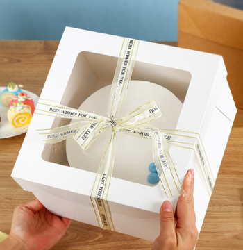 Birthday Cake Box with Clear Window - White Bakery Box Cardboard