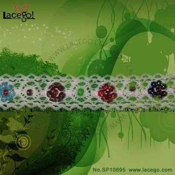 100% Cotton Organza Crystal Beaded Lace Trim