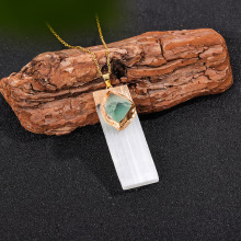Fluorite Tumbled Gold Selenite Crystal Gypsum Pillar Pendant for DIY Making Jewelry