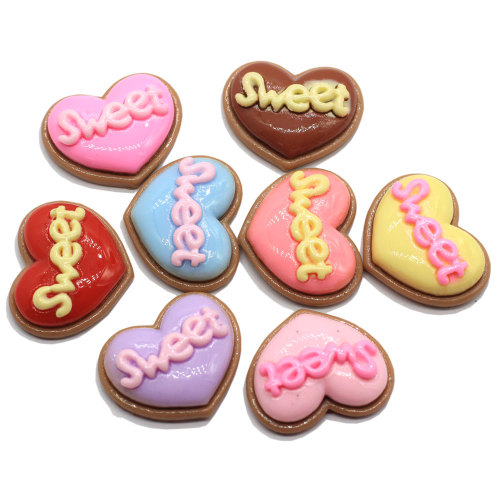 Colorful Sweet Heart Biscuits Resin Decoration Craft Falt back Cabochon Scrapbooking Hair bow Center Embellishments DIY