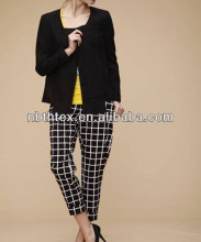 Woven Cotton/Lycra Loose Pants for Women,Black/White Check Pattern
