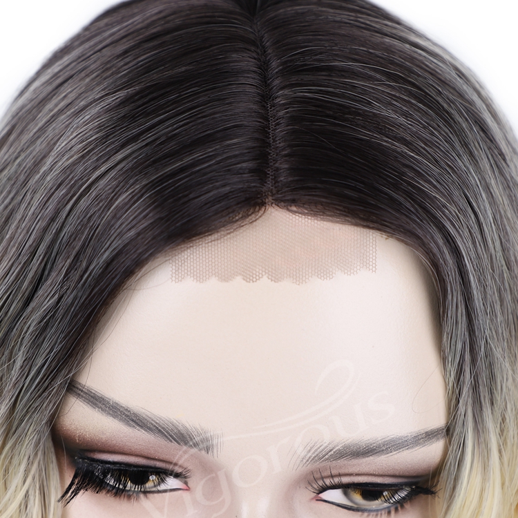 Ombre Black Blonde Water Wave Cheapest Price Bob Cut Glueless Curly Short Synthetic Hair Wigs For Black Women
