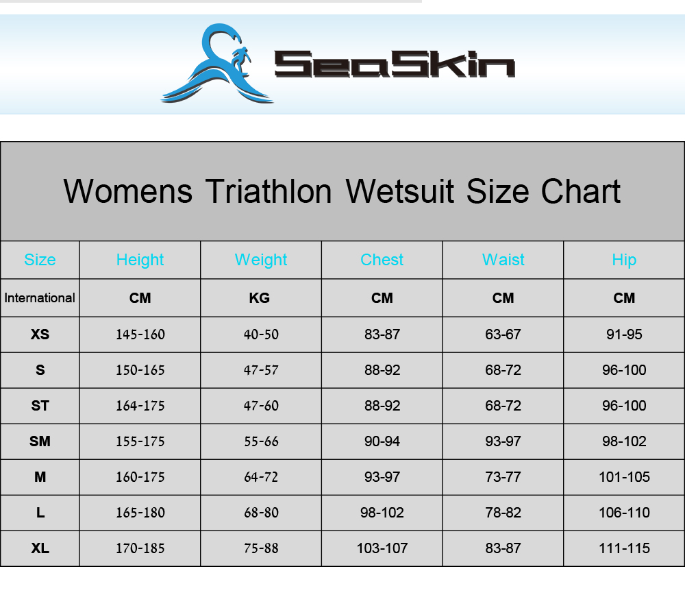 Wetsuit de triathlon para mulher Seaskin Seaskin Womens Triathlon Wetsuit Sizes Chart