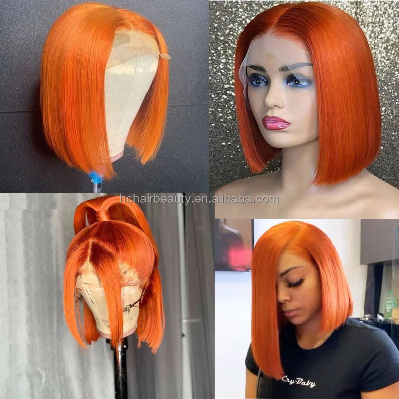 China Gold Supplier Hot Selling Human Lace Black Blonde Red Orange Pink Front Raw Brazilian 100% Human Hair Bob Wig