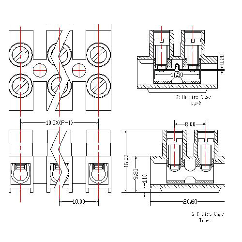 AT801H-10.0XXXX-A Feed Through Terminal Block Pitch10.0 mm 