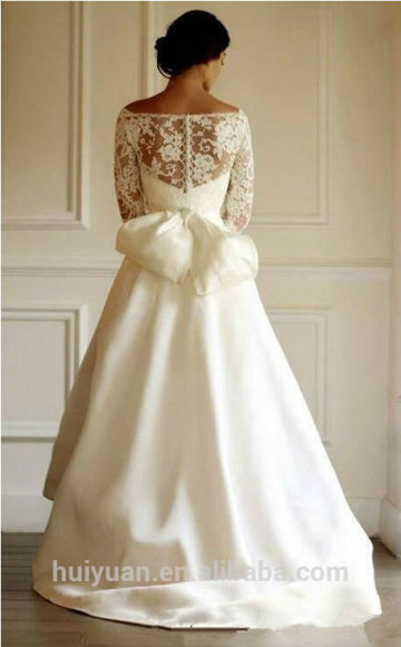 scoop neck front short long back half sleeve lace wedding dresses