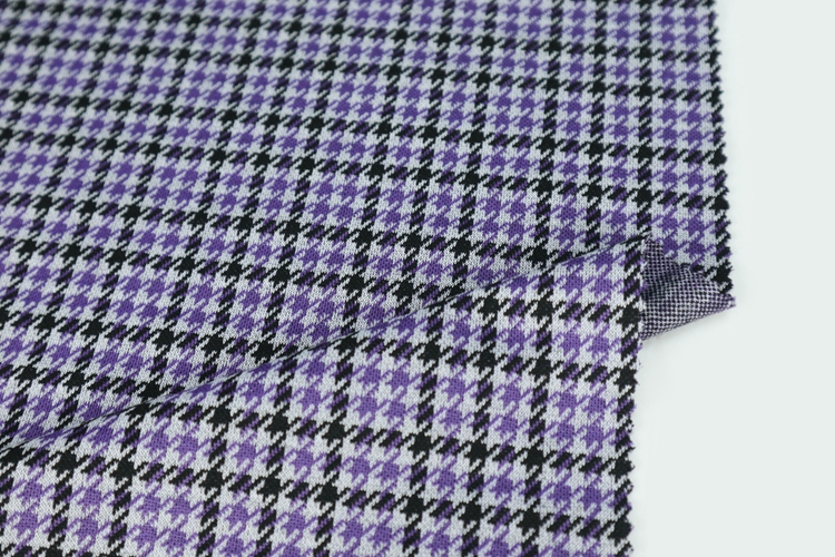 Purple houndstooth knitted polyester fabric with three colours stocklots