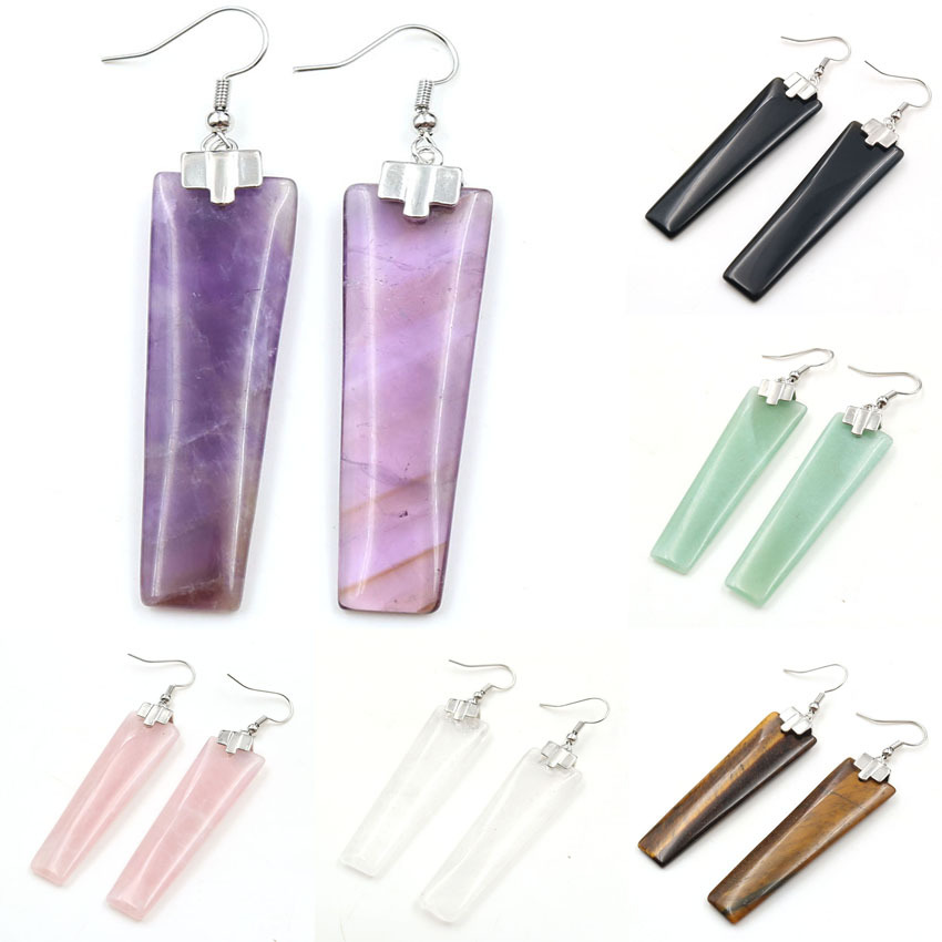 Boucles d&#39;oreilles aventurine guéristes Geométrique Rectangle Gemone Gemone Bijoux pour les filles