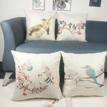 Set of Birds Flower Throw Pillow Covers Chinese Ink Painting Spring Decorative Cushion Cover Pillow Case for Sofa Bedroom Car Co