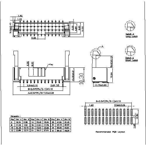 LHDM05-XXXXX LHDM05 2.54mm Ejector Header SMT With Plastic Latch