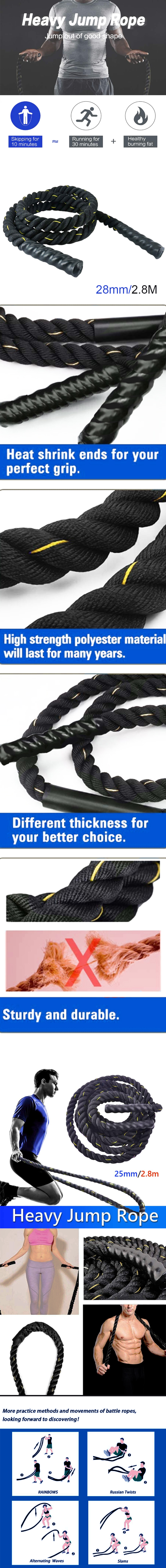 Heat-shrink Handle Strand Twisted Polyester Battle Ropes, Heavy Weighted Jump Rope with Durable Protective Sleeve