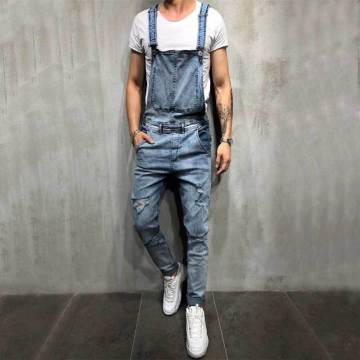 Mens ripped denim jumpsuit fashion mens jeans 2020