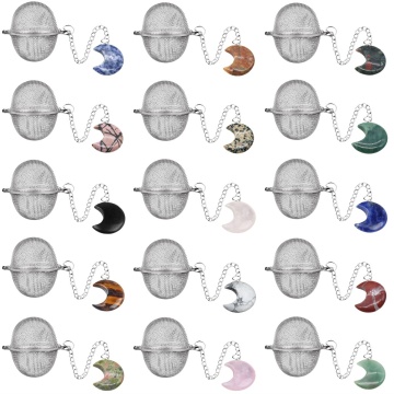 Gemstone 30MM Moon Pendant Charms Stainless Steel Mesh Tea Ball Moon Shape Tea Ball