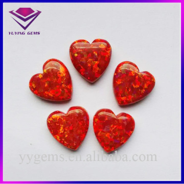 Mexican 10x10mm Lovely Heart Shape Synthetic Orange Fire Opal Loose Gemstone