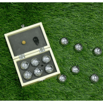 Chrome Bocce Ball Set in Wooden Box