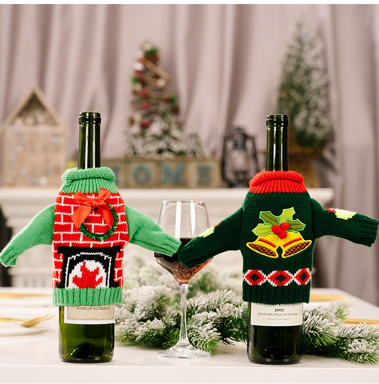 New Product Red Wine Bottle Bag Christmas Decoration Christmas Knitted Clothes Wine Set Table Setting Supplies