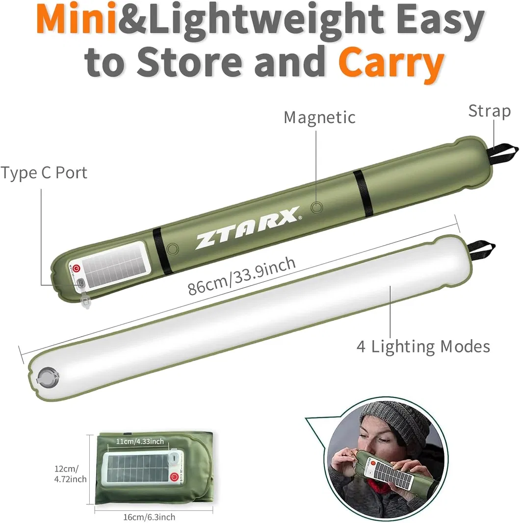 Inflatable Solar Camping Lantern, USB Rechargeable, 4 Lighting Modes, IP66 Waterproof, Portable and Lightweight Tent Light