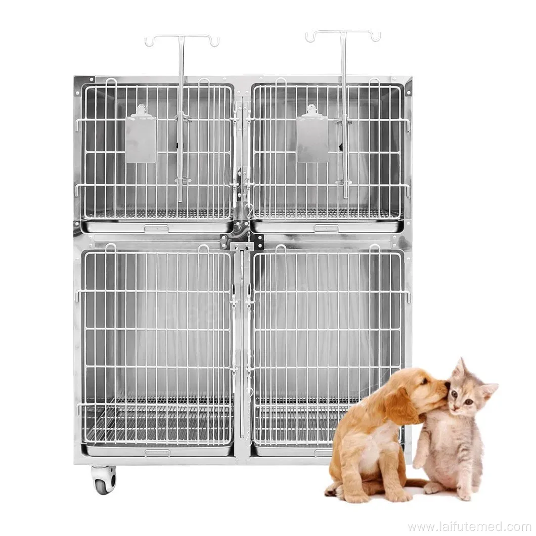 Factory Price Animal Veterinary Pet Cages Stainless Steel Vet Cat Cage with Wheels and Tray Oxygen Cage