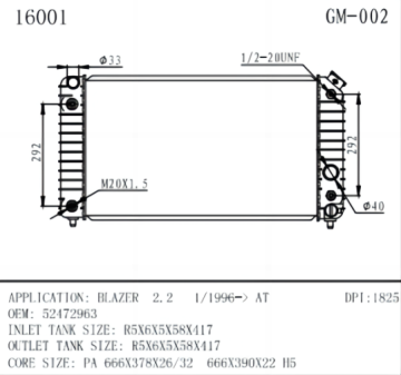 Radiator for chevorlet BLAZER 2.2 oem 52472963