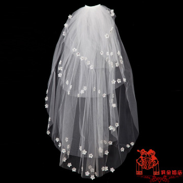 New 4-Layer Tulle Milky White Beaded Flowers Wedding Bridal Veils