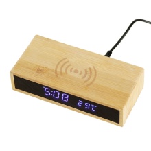 Natural Bamboo Digital Alarm Clock with Wireless Charging and Dimmable 3-Level Display