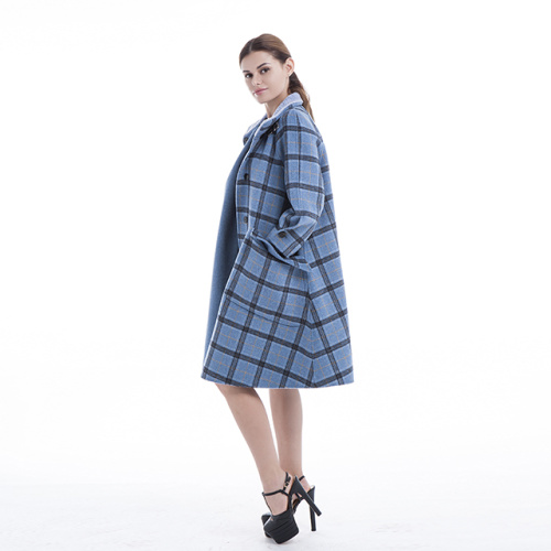 Plaid double-breasted cashmere overcoat