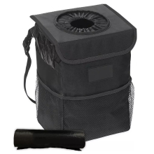 QSP085 Waterproof Auto Garbage Bag with Lid - Black Car Trash Can Organizer