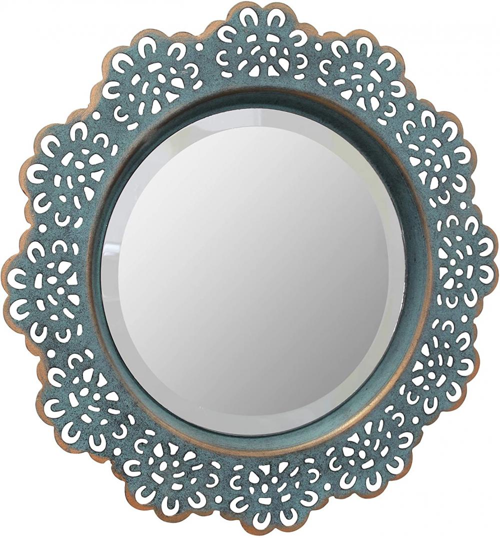 Cermin dinding renda logam bulat hiasan