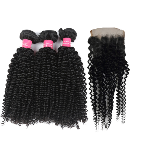 Human Hair Extension Mink Cuticle Aligned Raw Brazilian Virgin Deep Curly Hair Bundles With Frontal Closure