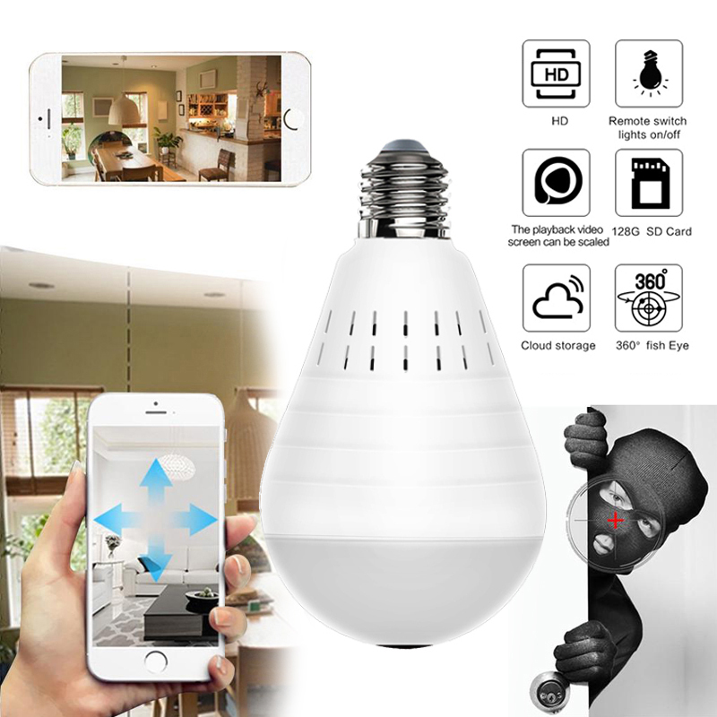 960p Wifi Panoramic 360 Degree Wireless Home Security Video Surveillance Night Version Two Way Audio Led Bulb With Camera