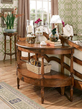 American Retro Half Moon Shape Solid Wood Side Table