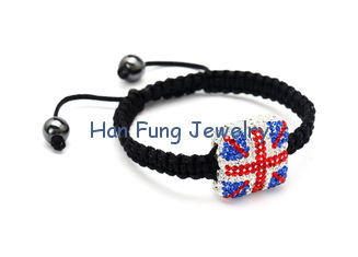 Square England Flag Style Shamballa Bead Bracelets with 2 Hematites Balls Jewellery Shamballa NP10060