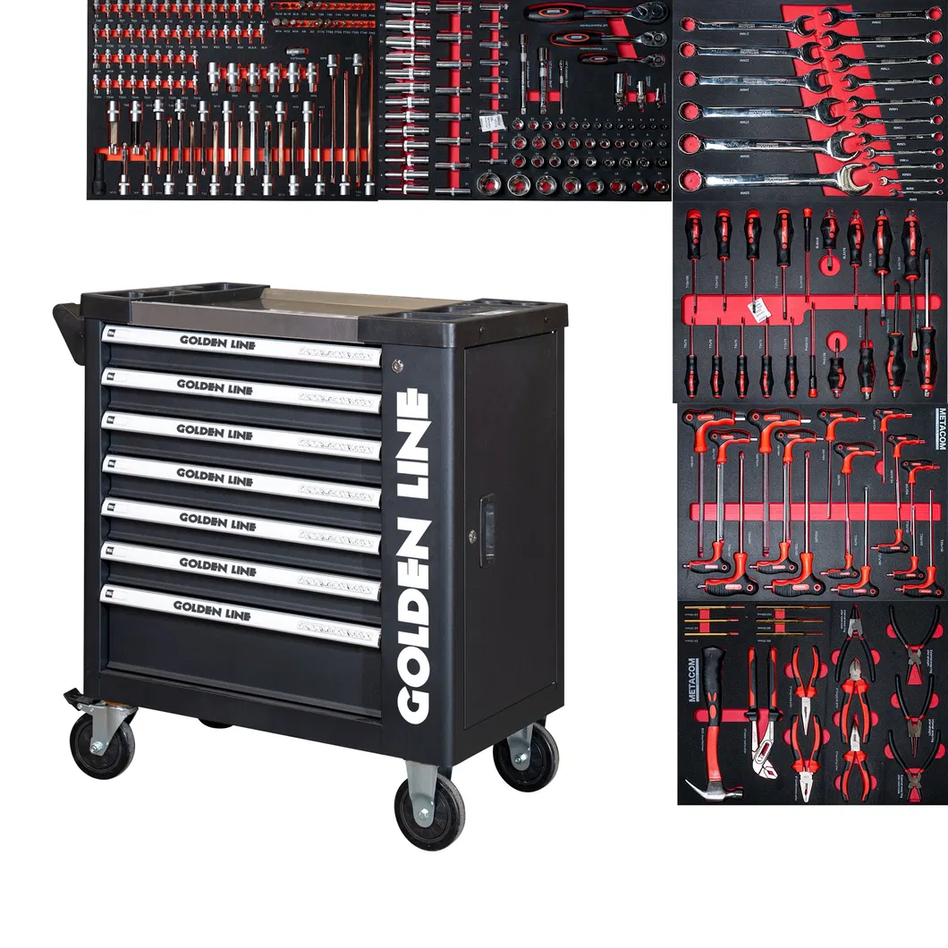 Goldenline 12 Drawers Garage Tool Storage Cabinet with Multifunctional Oak Top