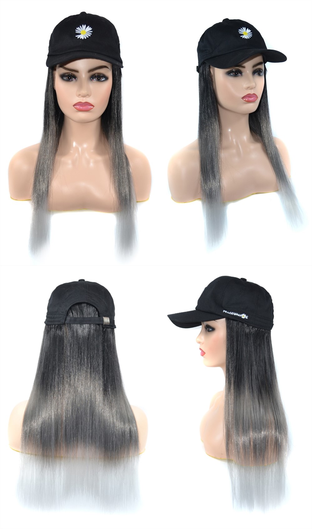 MYZYR Baseball CapWith Hair Long Straight hairFake HairHat Wig SyntheticHair Extensions Hat With Hair Natural Hairpiece ForWomen