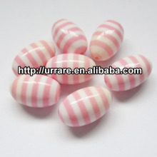 Pink White Strip Resin Oval Bead