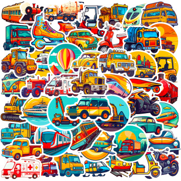 50pcs Cartoon Transportation Stickers: Educational Toy Accessories for Kids' Vehicles and Engineering Learning