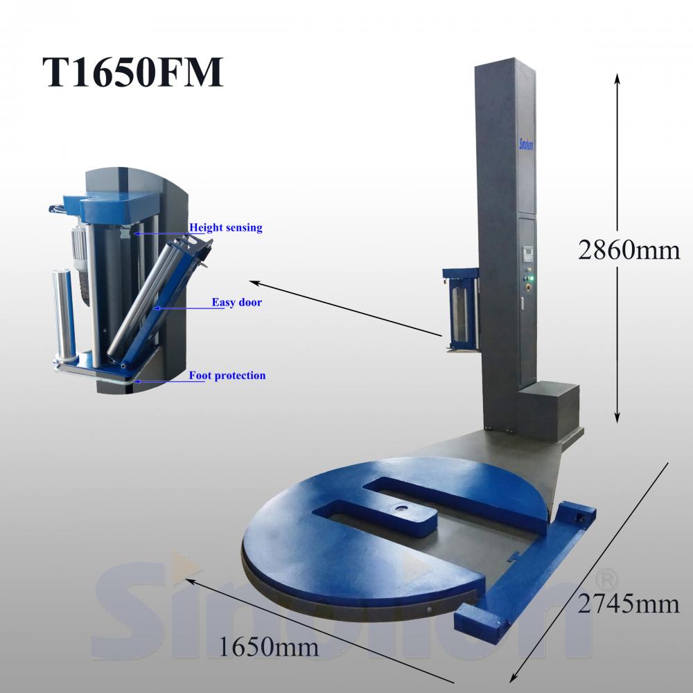 Stretch film wrapping machine with horse shoe