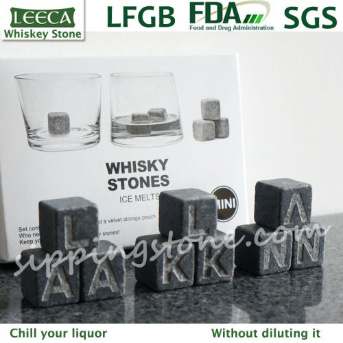 Engraved black whiskey rock ice stone sipping stone