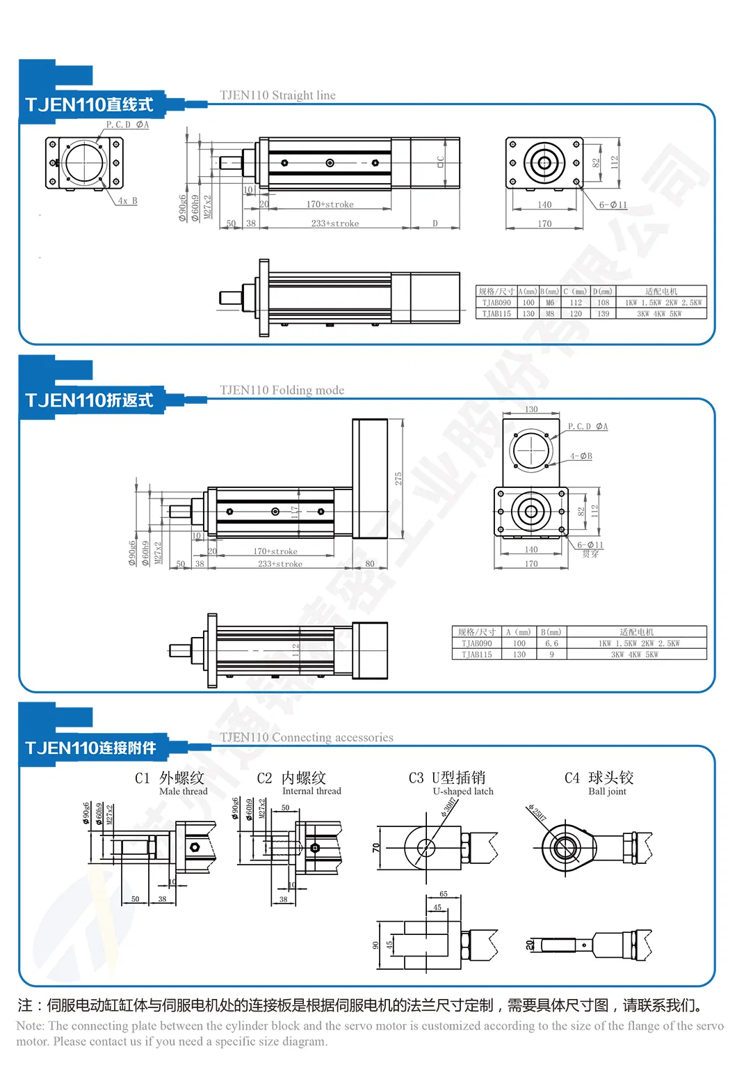 Tjen110Servo электрычныя прывады для пад'ёмнага абсталявання для платформы