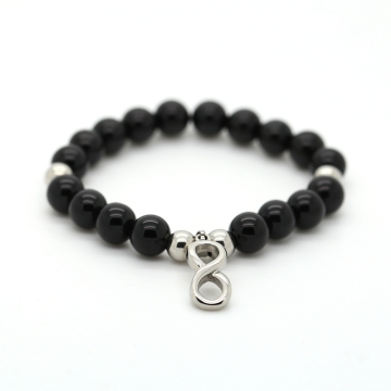 Black pearl + stainless steel pendant bracelet